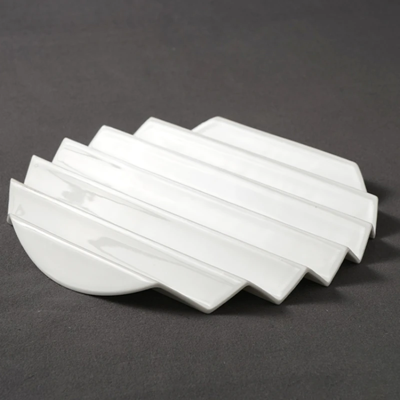 

Керамическая плиссированная тарелка для десертов, белоснежная, креативная, для сервировки стола, кухонная утварь