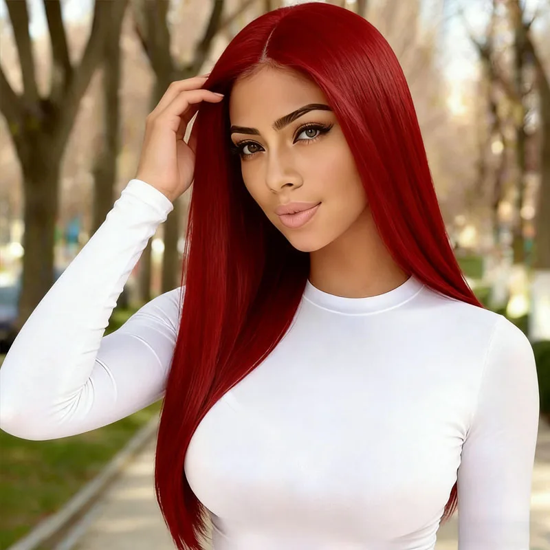 Ladies' Red Fluffy Straight Hair 28 inch Synthetic Wig Halloween Cosplay Ball Daily Smooth Styling Natural and Non frizzy