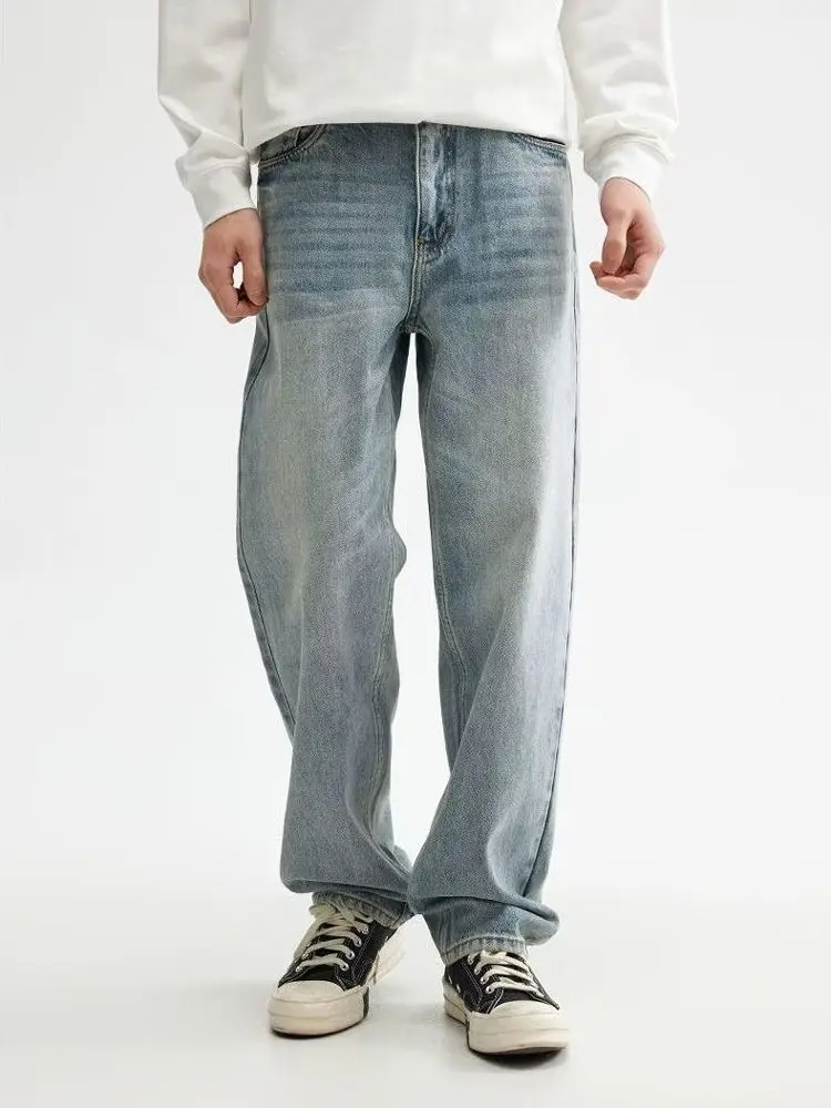 

Мужские джинсы в американском ретро-стиле Cleanfit, свободные, широкие, прямого кроя, в уличном стиле, длинные брюки, повседневные летние джинсы