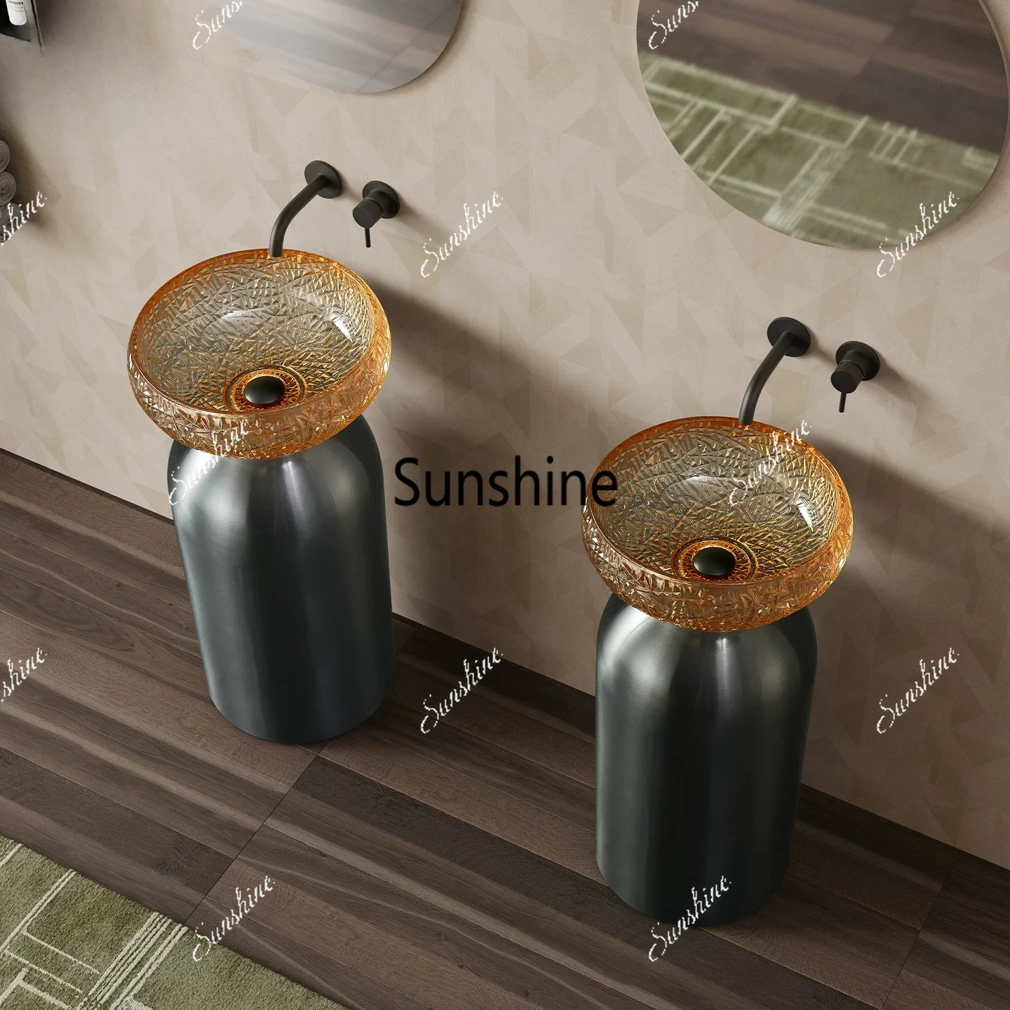 Light luxury art column wash basin dark gray metal wash basin