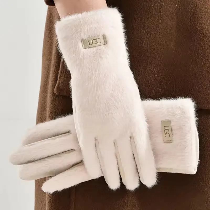 Guantes coreanos elegantes de gamuza para mujer, piel sintética de visón, cálidos y agradables para la piel, guantes para pantalla táctil, guantes dulces y suaves para ir al trabajo