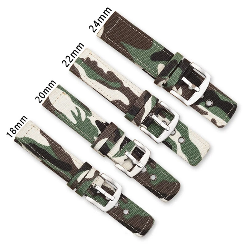 Camouflage Canvas Nylon Strap 18mm 20mm 22mm 24mm High Quality Sports Watch Straps Accessories Handmade Strap for Men Women