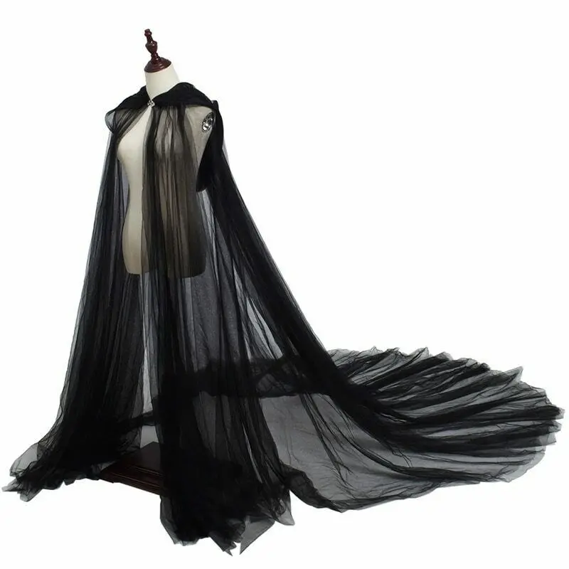 

Women's Hooded Cloak Elegant Long Vintage Solid Color Tulle Cape Chic Black Red White For Halloween Vampire Bride Cosplay