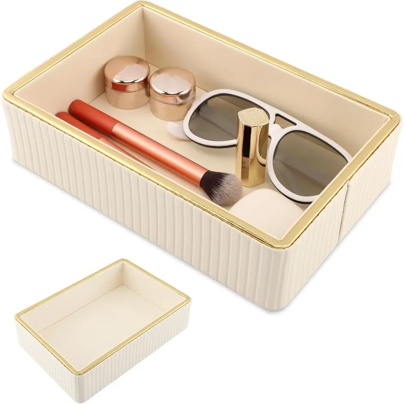 

Настольная корзина для хранения и прямоугольный поднос. Многоцелевой органайзер. Аккуратное пространство для домашнего офиса и туалетного столика.