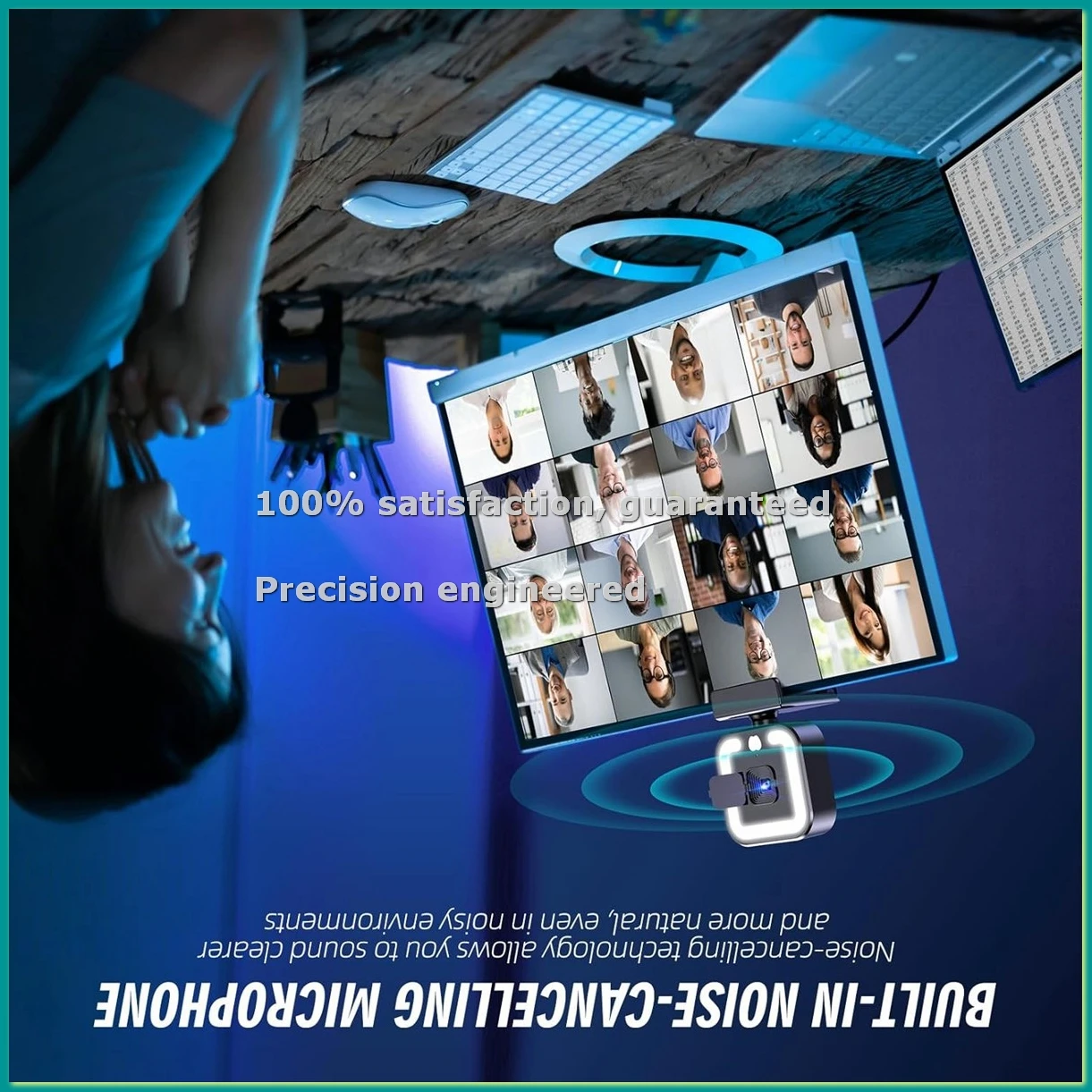 4K Webcam with Microphone and Fill Light, HD Autofocus Computer Camera for Pc Laptop Desktop Video Calling-TCES