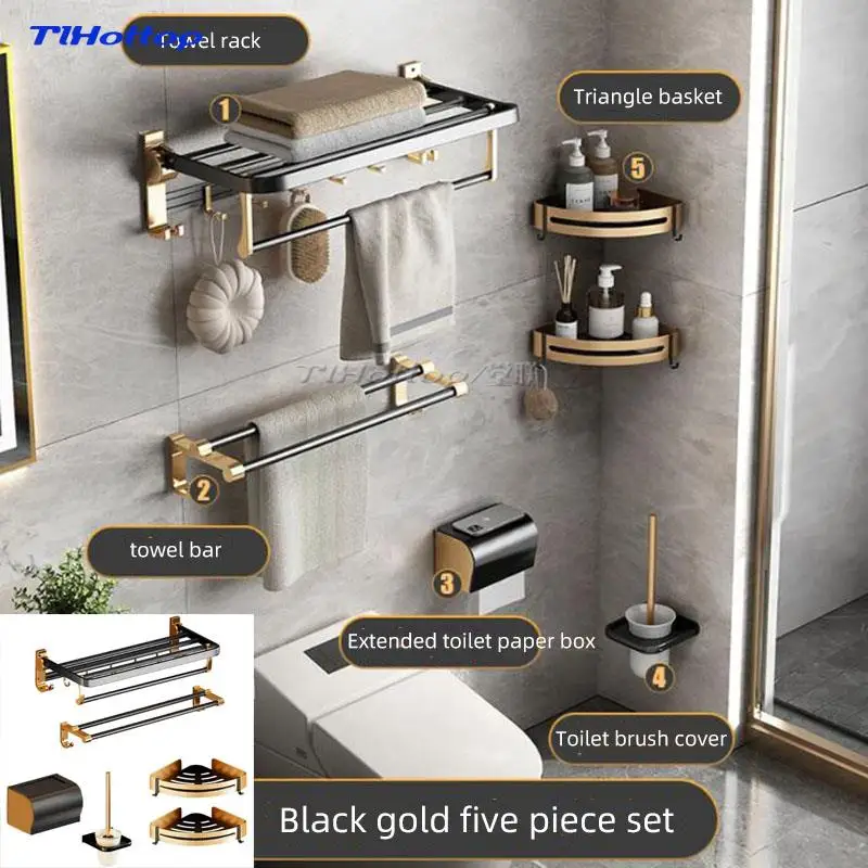 Space Aluminum Bath Towel Rack, Free of Punching Carrying, Bathroom Hardware Pendant Suits