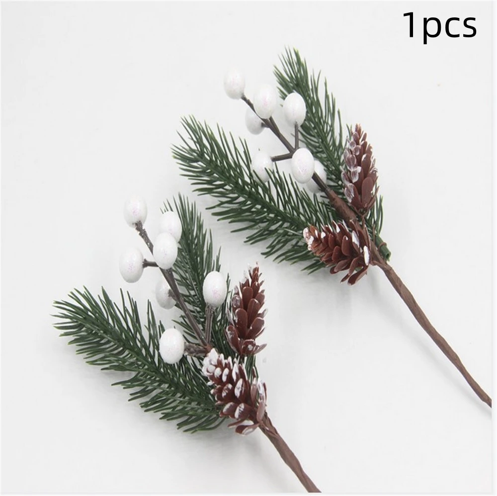 1pc Artificial Christmas Red Berry Branch Snowflake Pine Needle Pine Cone Branches For Xmas DIY Wreath Supply Noel Decoratons