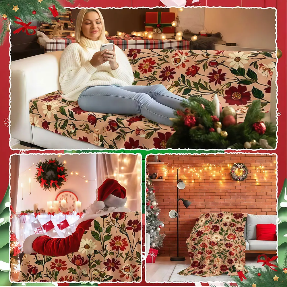 Vintage Floral Winter Summer Flannel Blanket Throw Fleece Soft Fuzzy Plush Cozy Fleece Blankets for Sofa Ideal Gifts