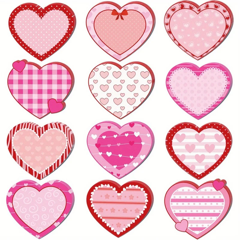 

12Sheet Pack Pink and red heart sticky notes | 3.9x3.4Inch Valentine's Day Sticky Notes，Mini Sticky Notes Bulk，Heart-shaped Self