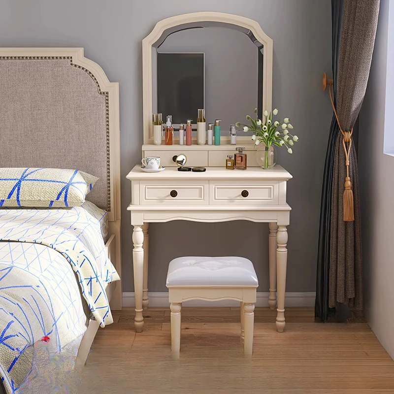 

Aesthetic Woman Vanity Tables Bedroom Adult Compact Mirror Cabinet Drawers Vanity Makeup Girl White Coiffeuse Furniture Home