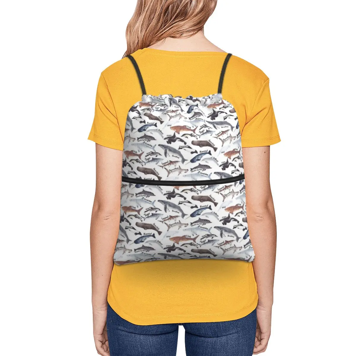 Tipo de ballena, tiburones y delfines, mochila portátil de acuarela, bolso con cordón, bolsos para zapatos de moda para estudiantes escolares