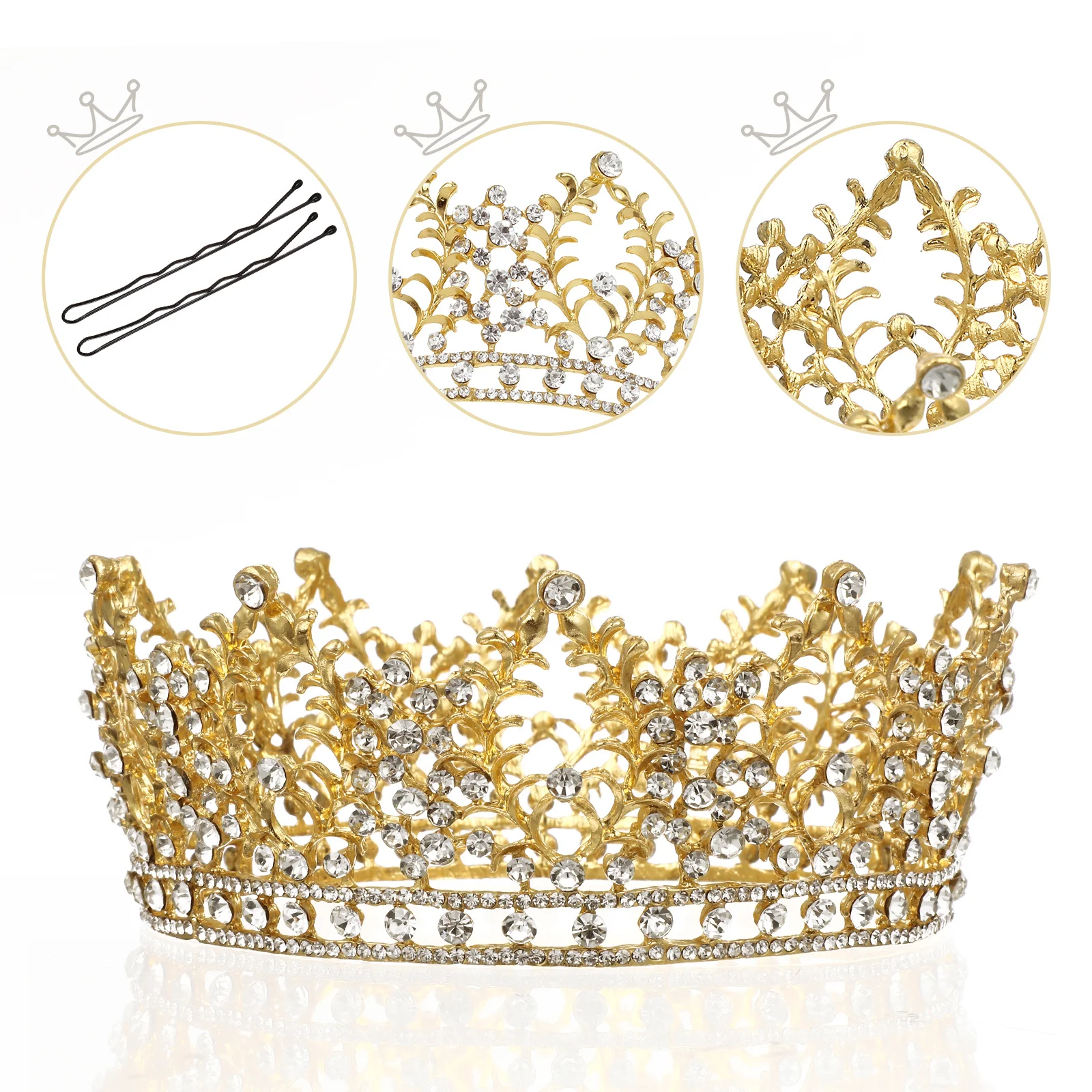 

Crown Hair Accessories For Women Vintage Crystal Rhinestone Tiara Bridal Wedding Party Prom Jewelry Gold Decor