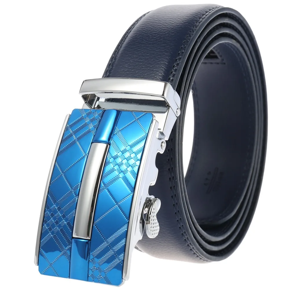 

35mm Leather Belts for Men Alloy Automatic Buckle Without Holes Men Blue Belt Natural Suit Belt Male