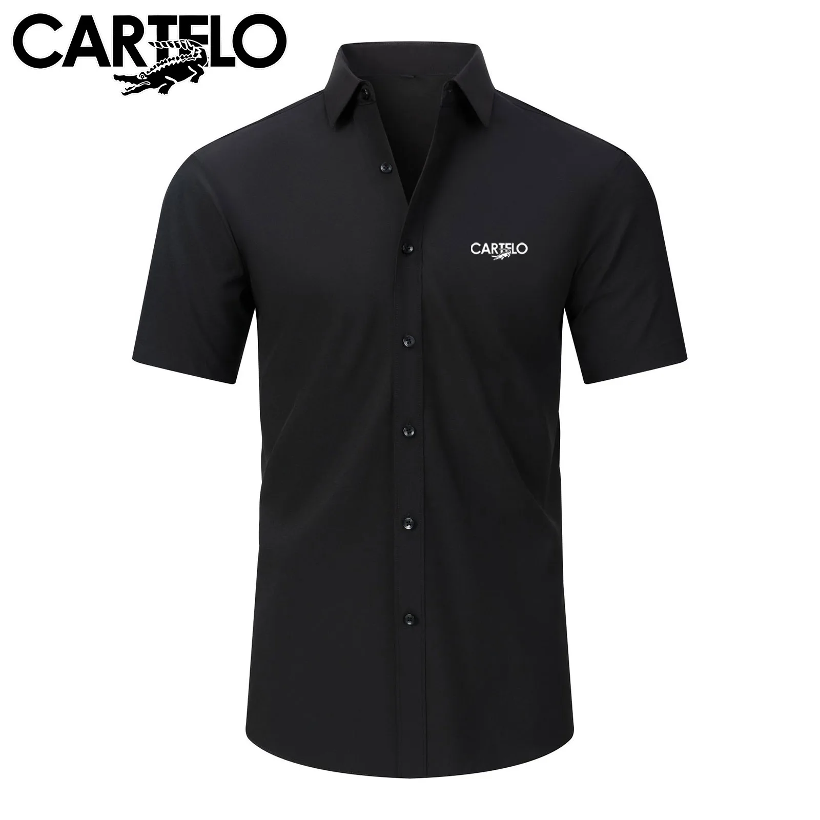 

CARTELO мужская летняя новая белая рубашка с лацканами большого размера без железа, эластичная шелковая блестящая драпировка, мужская рубашка, деловая одежда