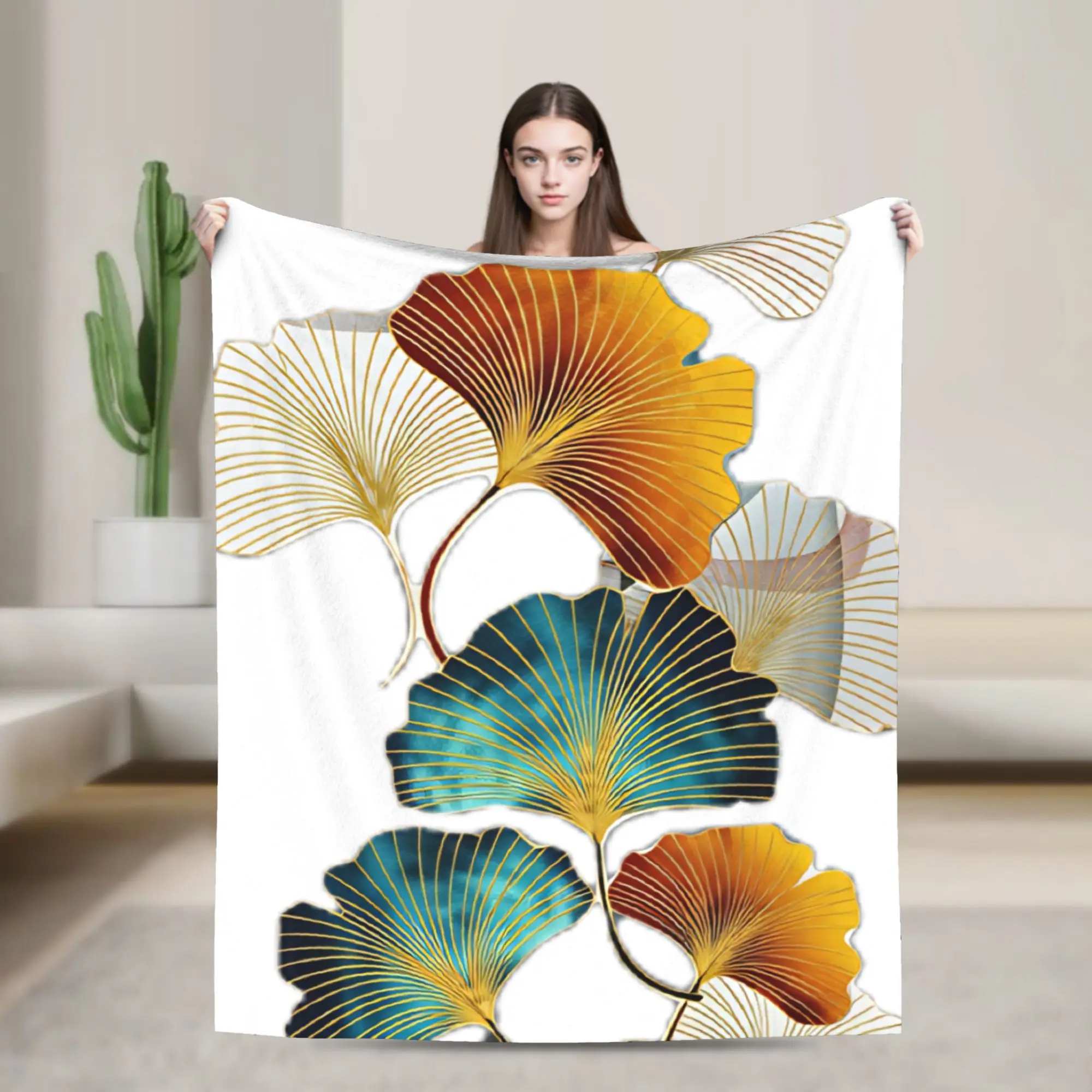 Ginkgo Leaves Blanket Quality Warm Soft  Throw Blanket Winter Travel Car Bedroom Novelty Bedspread