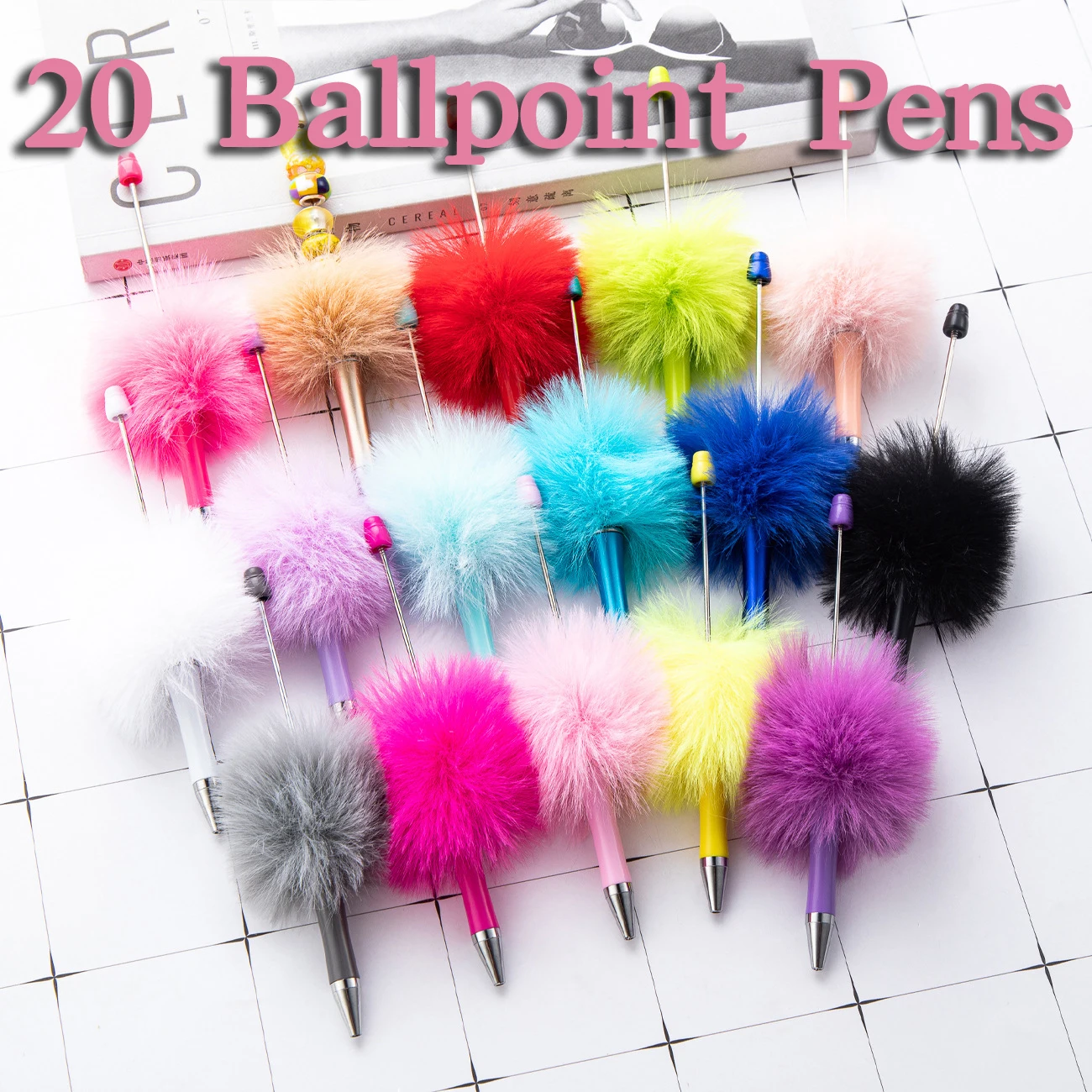 

20Pcs Plush Ballpoint pen Ball Pen for Students Office School Mixed Colors