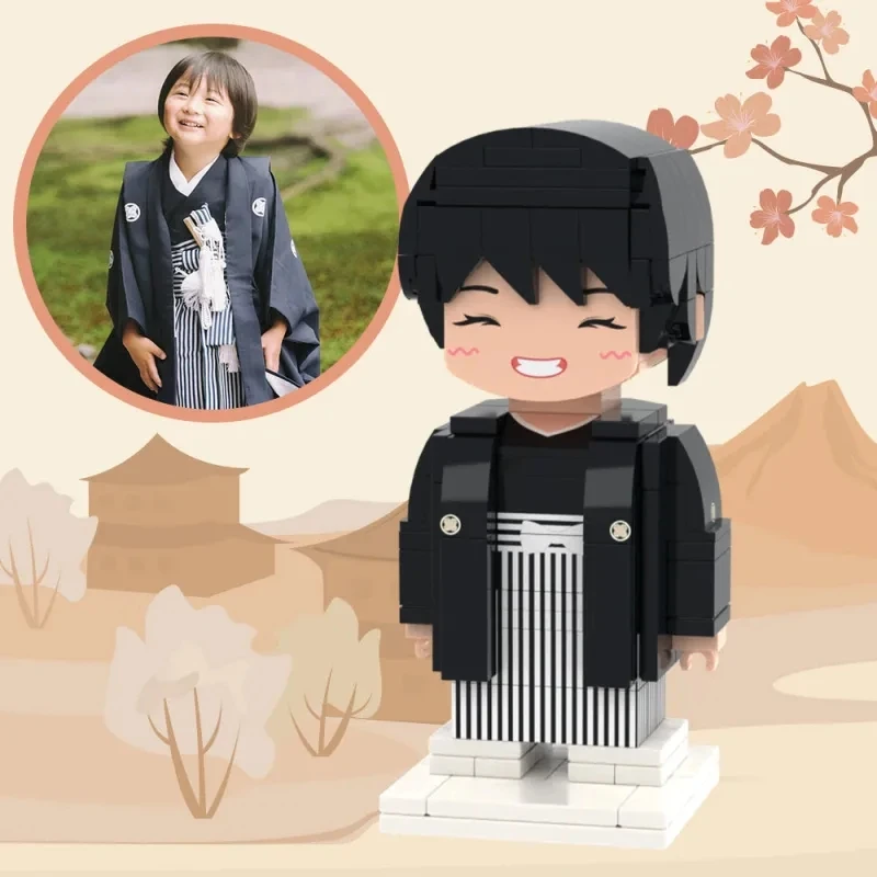 

Valentine's Day Gifts Custom Brick Figures Full Body Customizable Japan Style Man in Black Kimono My Custom Brickfigures