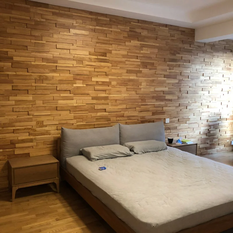 Modern Decorative Rubber Wood Solid Wood 3D Background Wall Panel