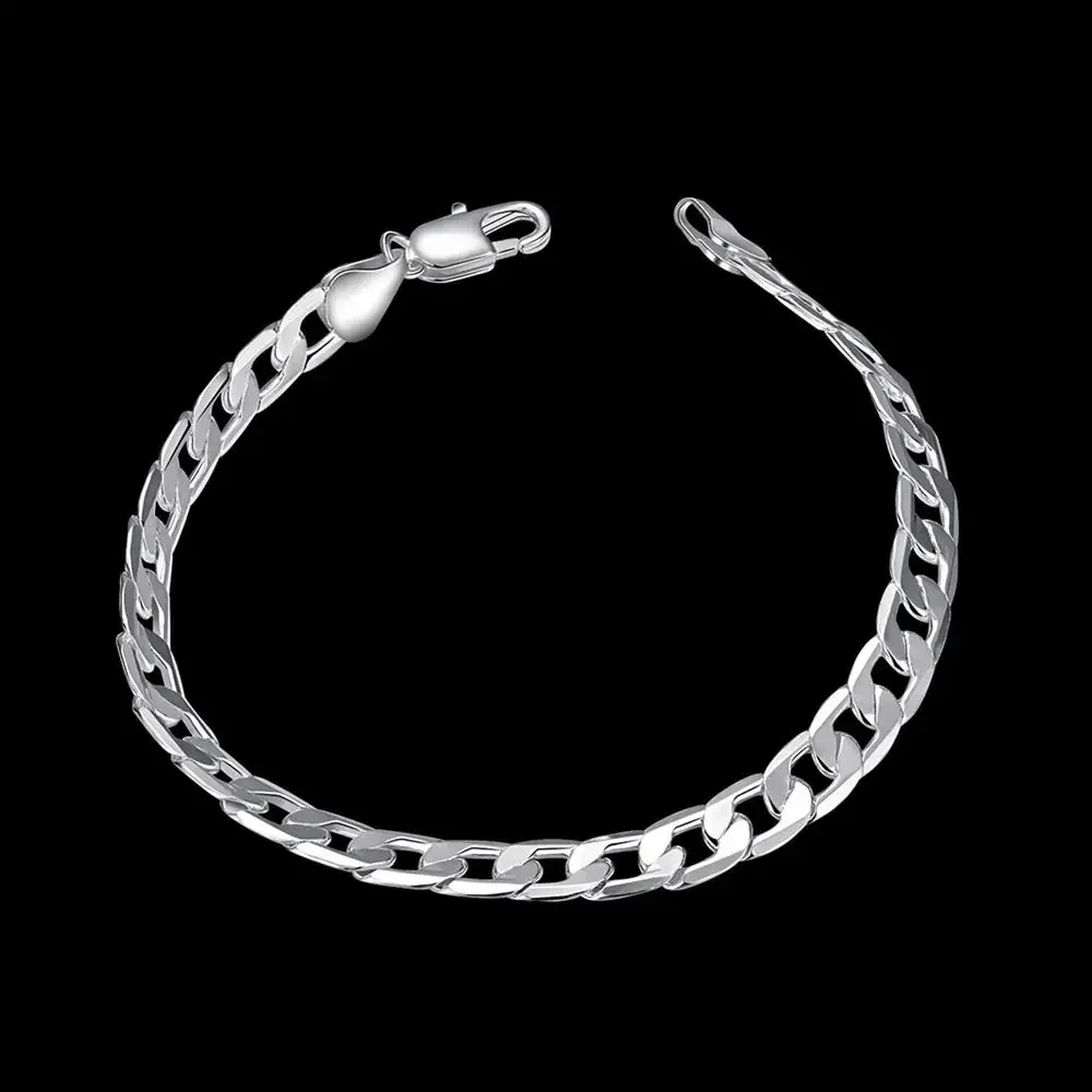 

Hot 6mm Flat Sideways Chain 925 Sterling Silver Bracelets For Man Women Wedding Party Fine Christmas Gifts Fashion Jewelry