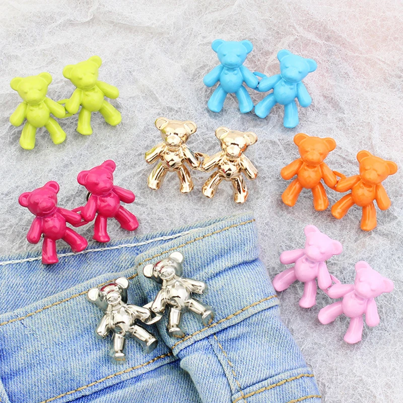 

2pcs Bear Metal Buttons Detachable Snap Fastener Pants Waist Pin Tightening Waistband Button Sewing-Free Buckles Pant Adjust