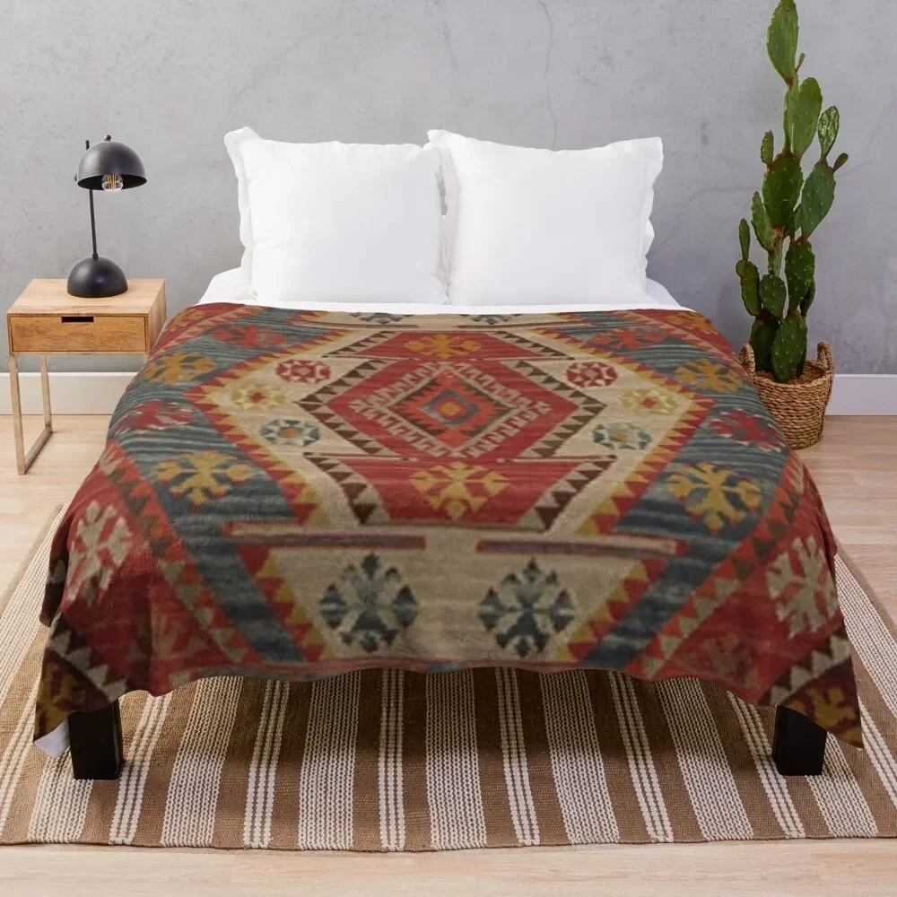 Antique Turkish Kilim Rug Print Throw Blanket All Weather Soft Throw Blanket for Sofa