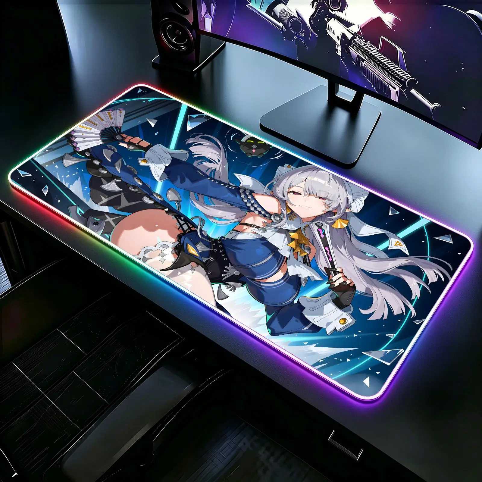 Glow Gaming Desk Pad, wearproof sewn border, anti-slip mat for desktop, bedroom & office use Zenless Zone Zero Velina Airgid