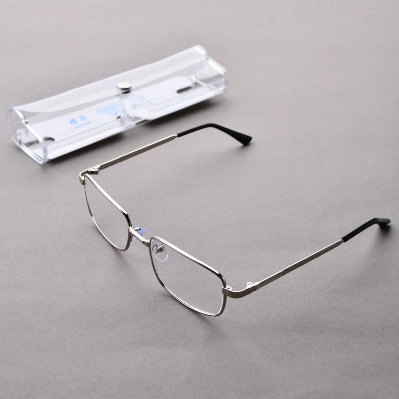 Anti-Scratch Lesebrille Retro Quadrat Presbyopie Brillen Mit Glas Linsen Metall Hyperopie Brillen männer gläser + 3,5 + 4 – Detail 6