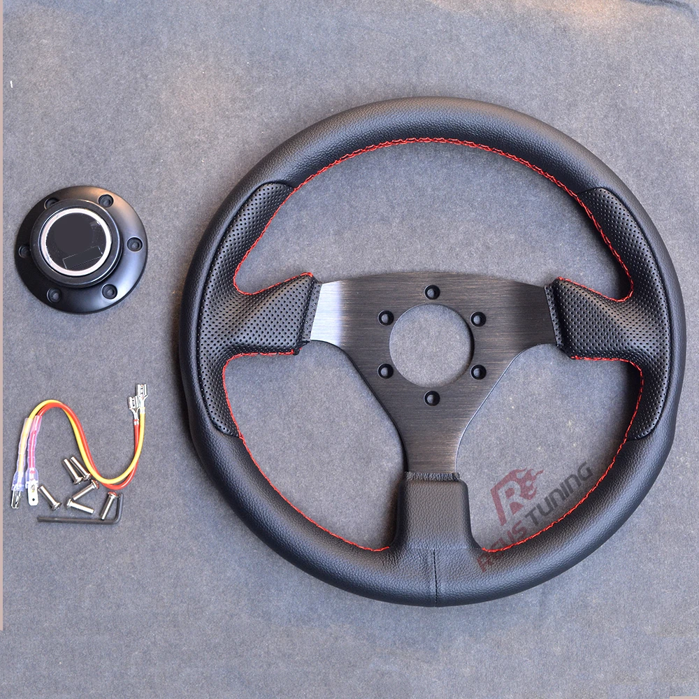 330mm 13inch Red Stitch Flat Car Truck Sport Race Rally Racing PC Driving Game Gaming Simulator Steering Wheel