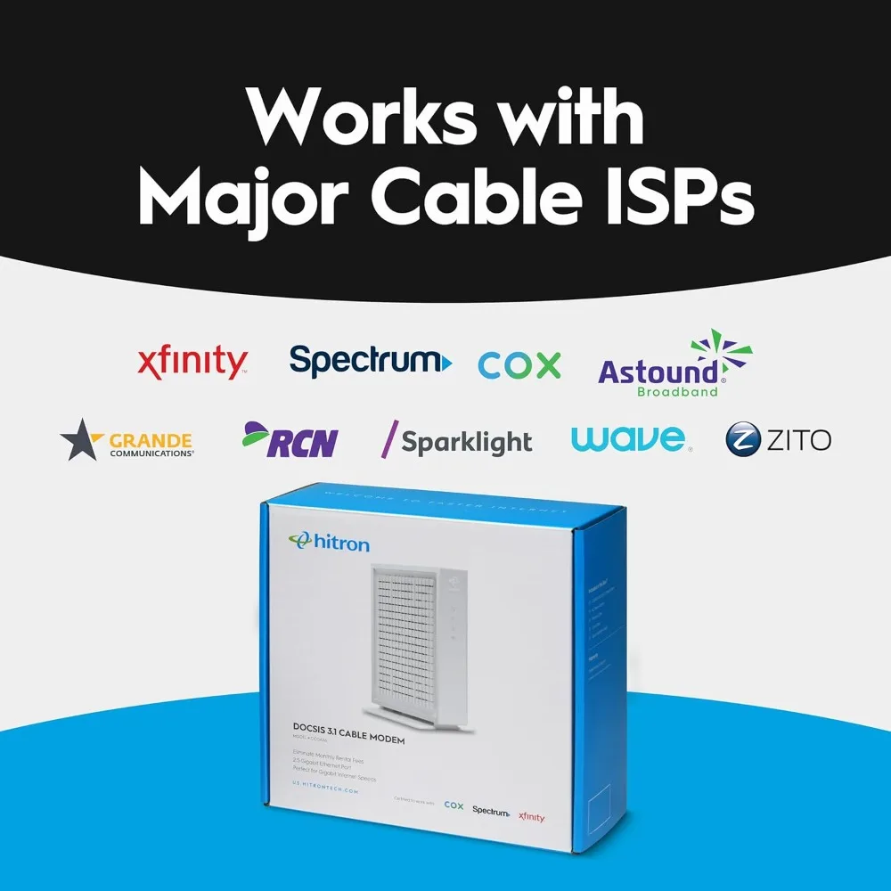 3.1 مودم |   أقصى سرعات الإنترنت بسرعة 2.5 جيجابت في الثانية |   معتمد مع Xfinity، Charter Spectrum، Cox |   2.