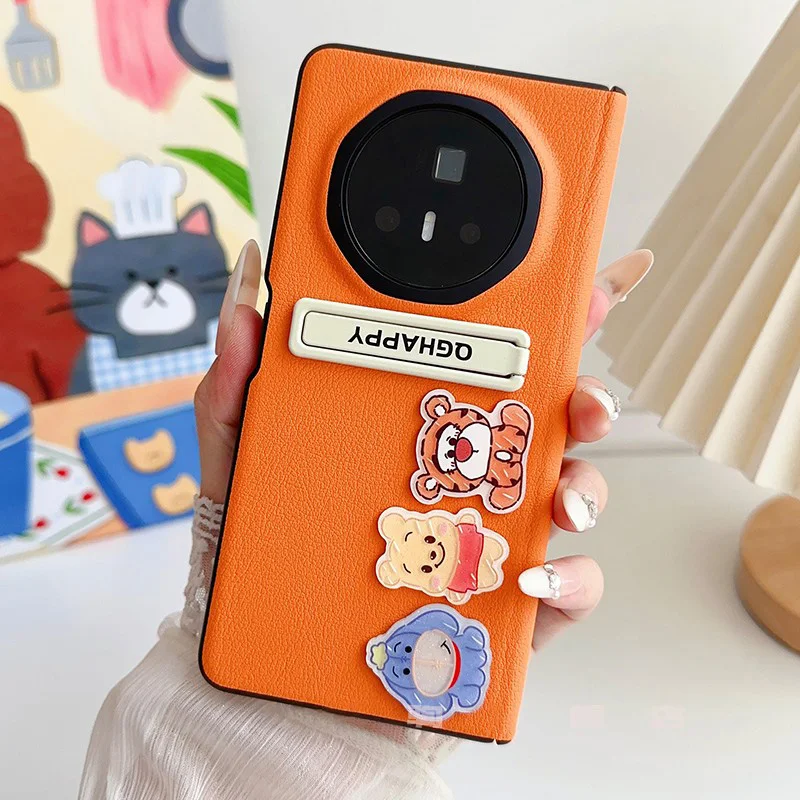 

Cute Case for Honor Magic V3 Fold with Holder Protective Luxury PU Leather Phone Casing Magnetic Hinge Woman Cover Accessories