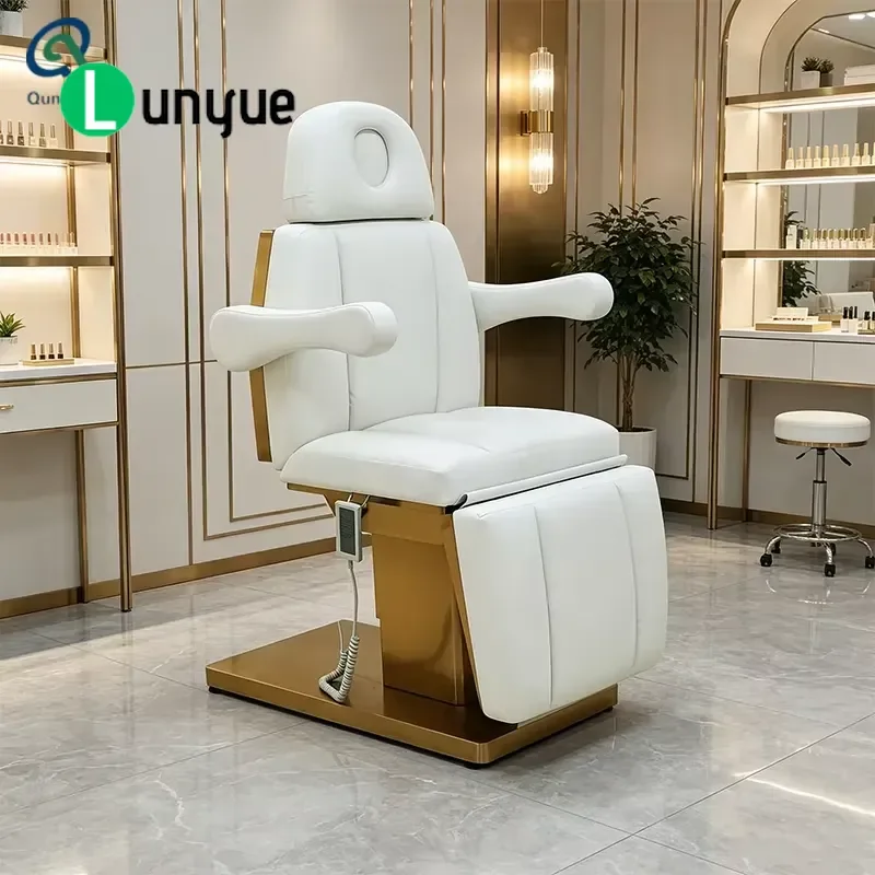 Electric Massage Bed White Gold Modern Synthetic Leather Triple Motor Beauty Chair for Spa Tattoo Furniture Comfortable