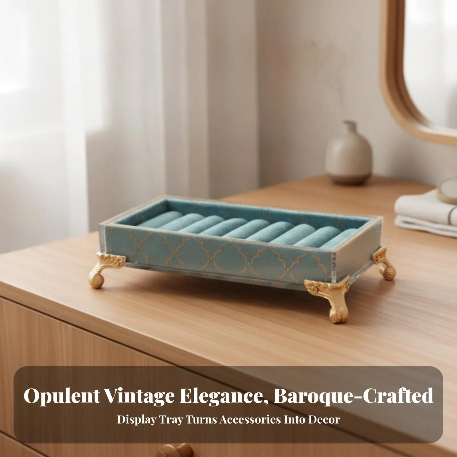 Rectangular Jewelry Display Tray for Rings and Earrings with Vintage European Style Decor