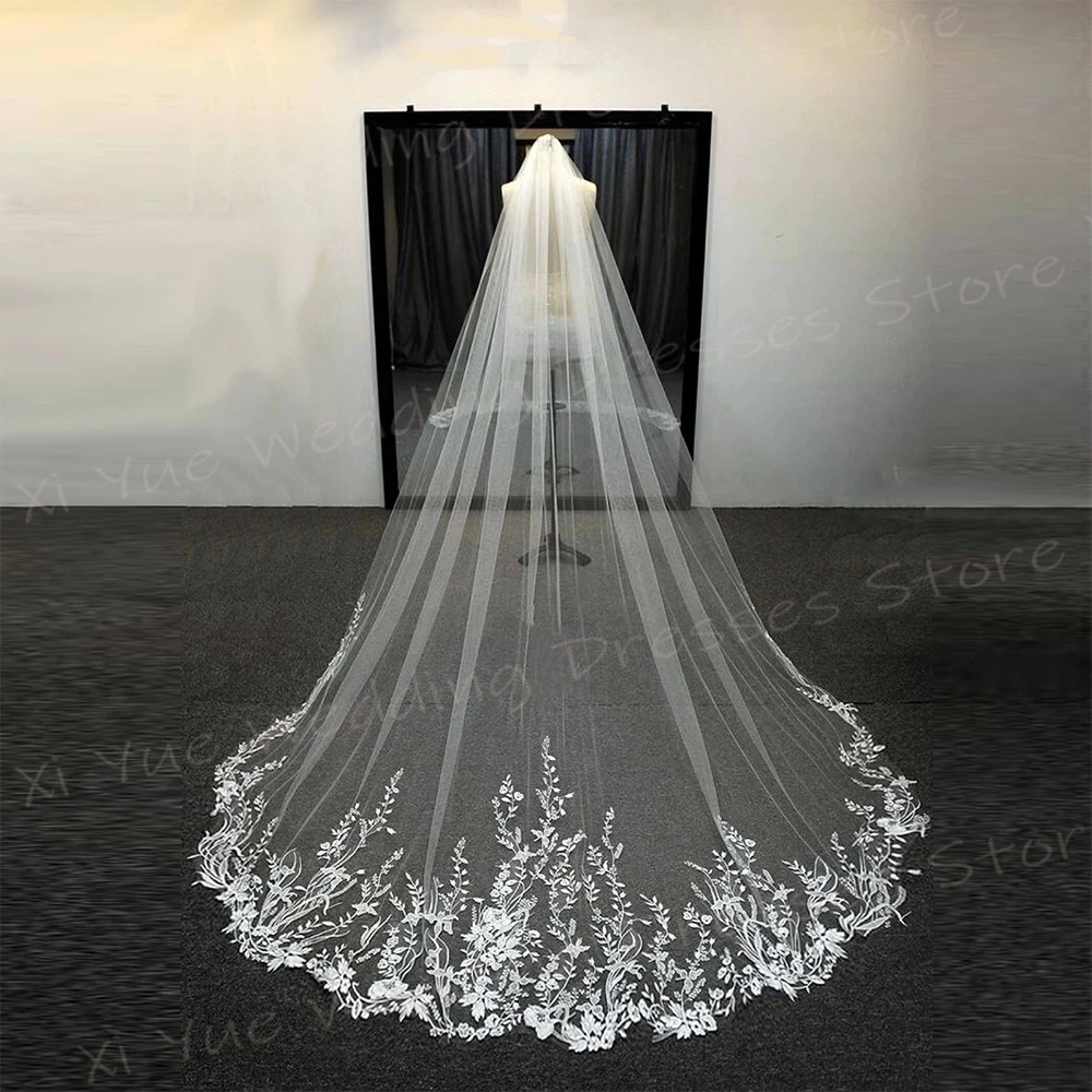 Fashionable Elegant Women's Wedding Veil Beautiful Lace Appliques Cathedral Bridal Veil Gorgeous Fascinating Cosas Para Bodas