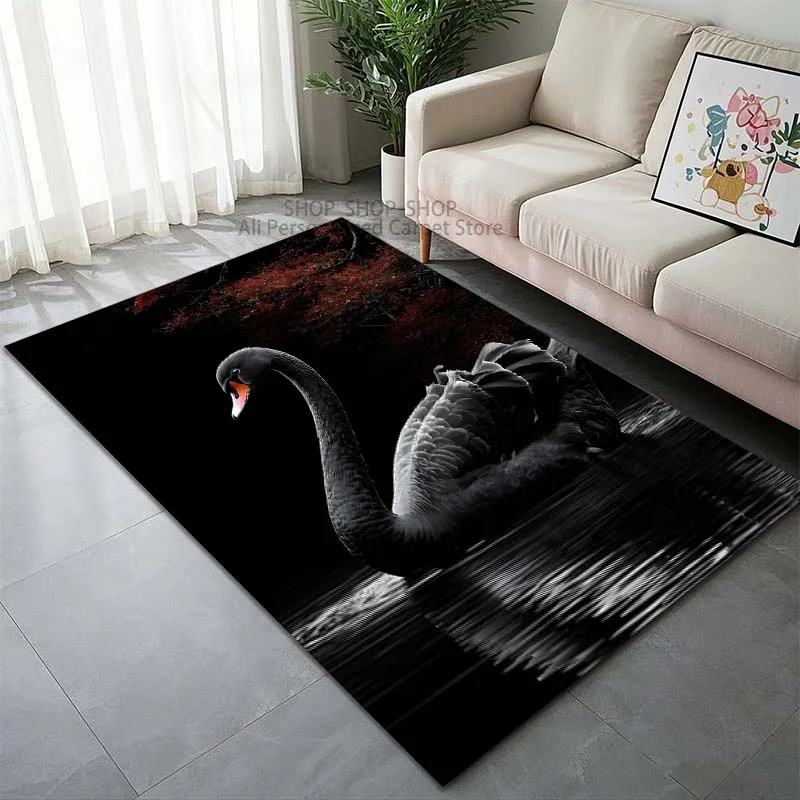 6 Styles Black Swan Pattern Carpet Living Room Bedroom Sofa Home Decor Non-slip Floor Mat Large Size Gift for Family and Friends