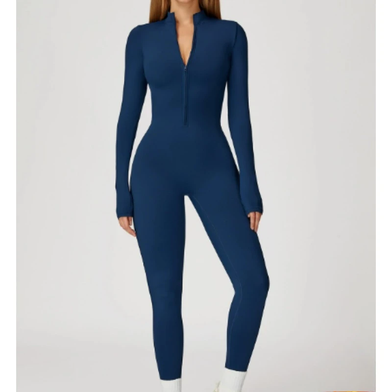 

Комбинезоны для йоги на молнии, цельная женская спортивная одежда с длинными рукавами, комбинезоны для спортзала, обтягивающая одежда высокой интенсивности для фитнеса