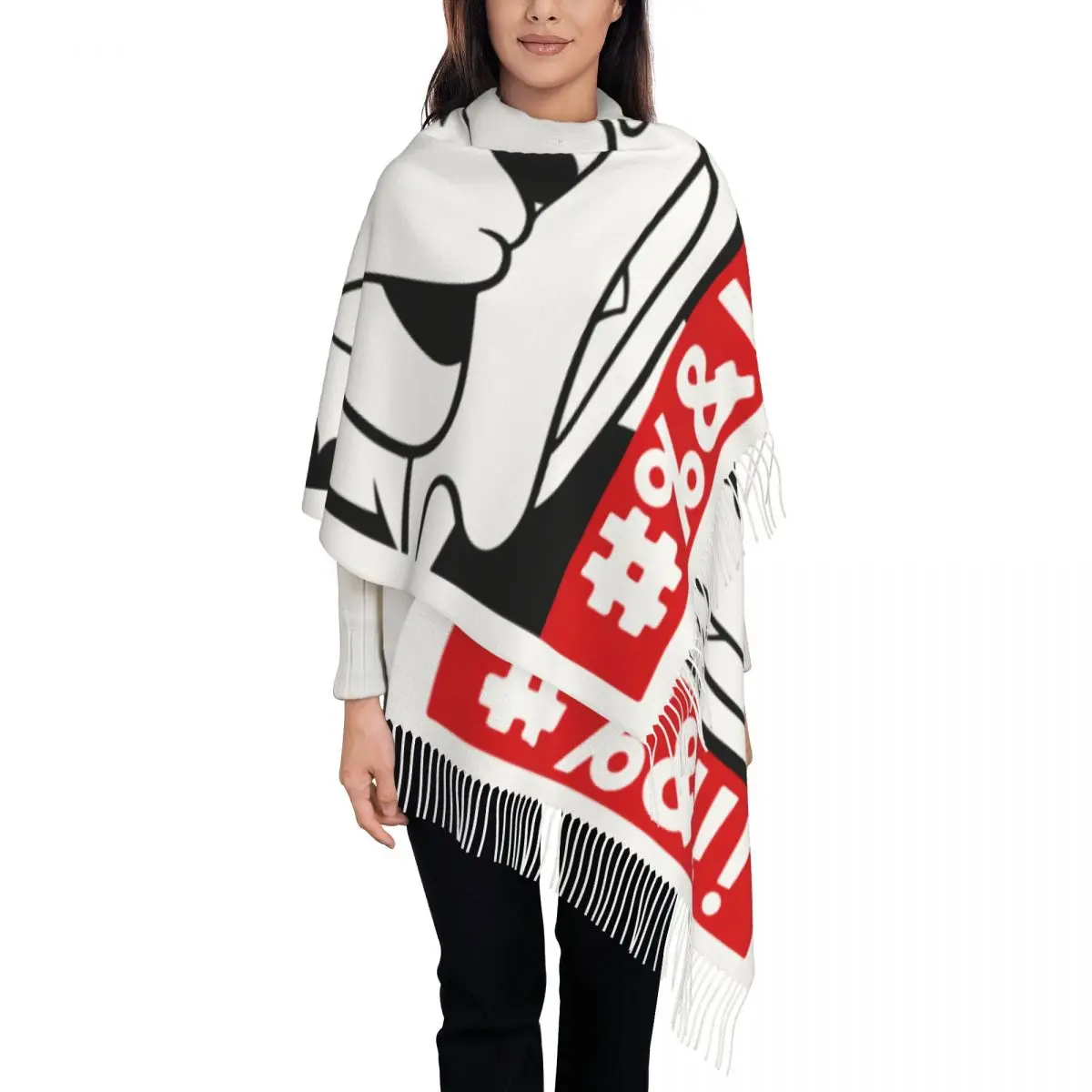 

Черный, белый цвет, шарф с кисточками Дональда Дака, женские мягкие шали, женские зимне-осенние шарфы