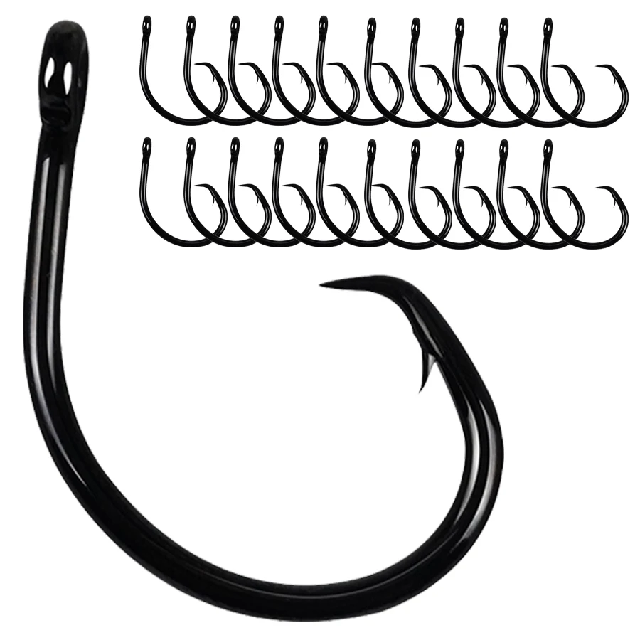 Tuna Circle Hooks 3X Strong Saltwater Fishing Hook Black High Carbon Steel Offset Closed Eye Wide Gap Fishhook for Catfish