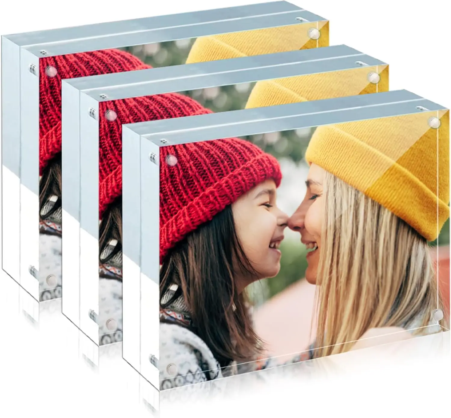 5 Pack Acrylic Photo Frames Frame 5x7, 20% Thicker, 24mm Thick Frameless Clear Picture Frame, Double Sided Magnetic Photo Frame