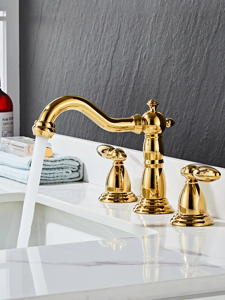

Face basin faucet hot and cold bathroom hand washing basin basin basin double handle split copper and gold