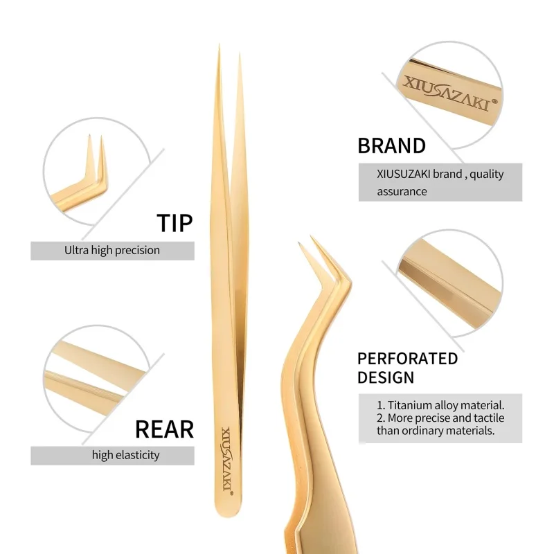 Pinzas de extensión de pestañas de alta precisión XIUSUZAKI, Clip preciso 3d de pestañas de acero inoxidable para maquillaje de aleación de titanio