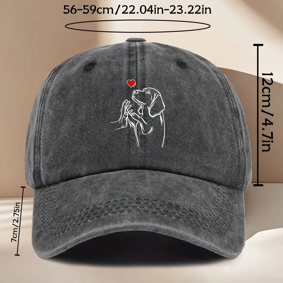High-five Puppy Baseball Cap with Red Love Heart Print, a Simple, Warm, and Loving Unisex Snapback Hat, the Perfect Match for Do