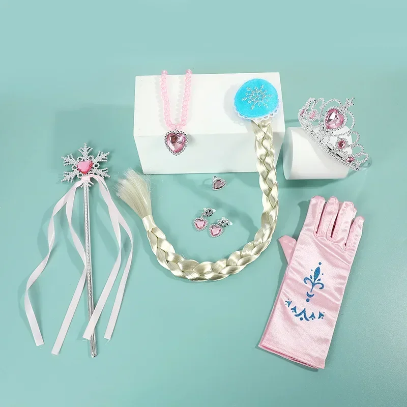 

Костюм принцессы Эльзы для девочек: аксессуары, реквизит для фотосессий, перчатки, тиара, волшебная палочка, корона королевы, набор украшений, наряд для ролевых игр