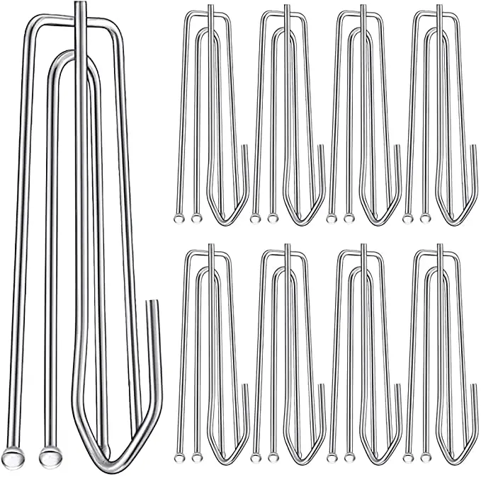 60pcs Stainless Steel Curtain Pleater Tape Hooks, Drapery Hook and Pin for Pleated Drapes and 4 Prongs Pinch Pleat Hook Clips fo