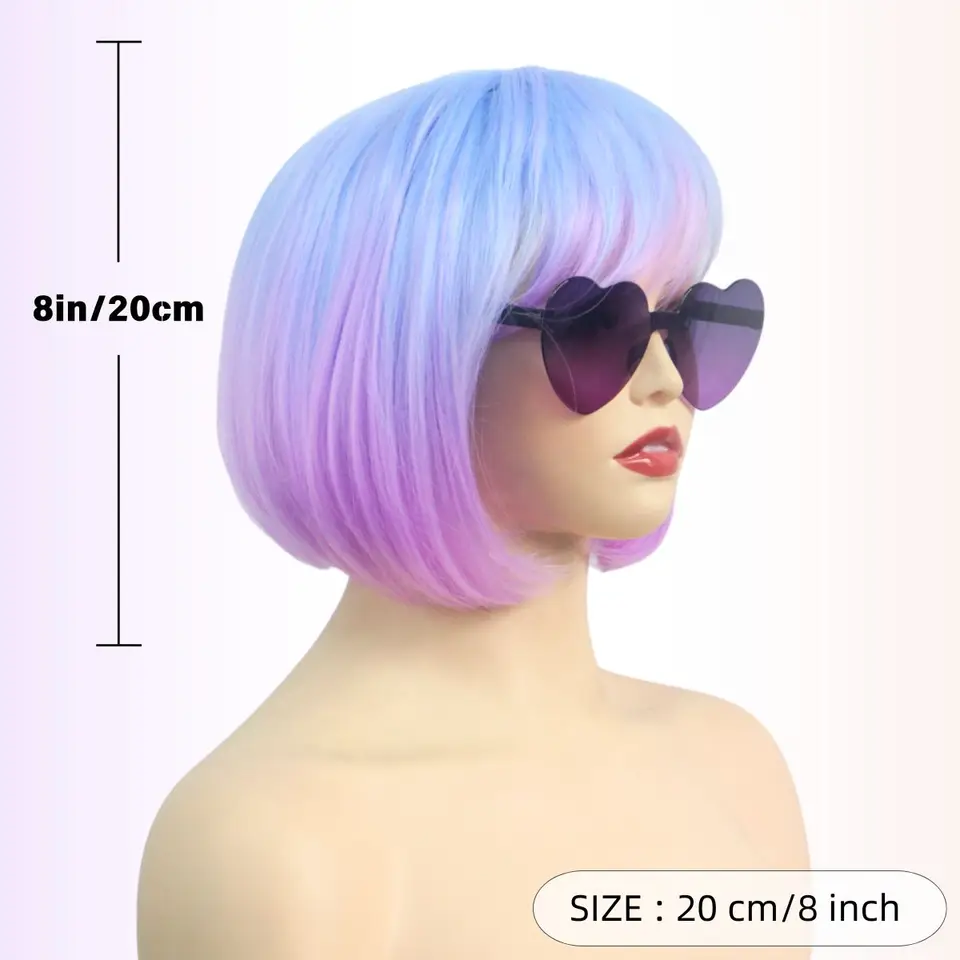 Peluca sintética con ondas de color degradado para mujer con flequillo, para fiestas de anime, Cosplay y cumpleaños, accesorio de cabello largo elegante 2