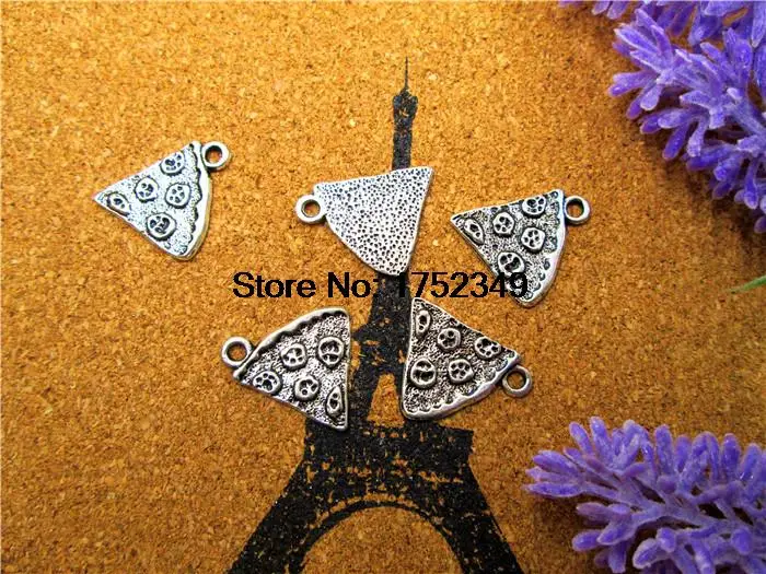 100pcs/lot Large Slice Of Pizza  Silver Tone 20mm X 19mm Food Charm BBF Friendship Best Friends Family Pendant