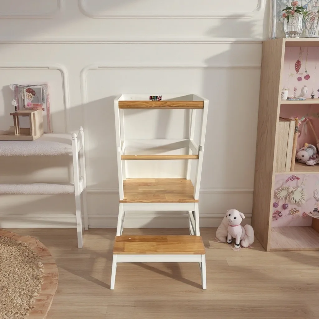 Custom Wooden Furniture Manufacture Kitchen Step Stool Children Learning Tower Practice Stool Kids Learning Helper Tower