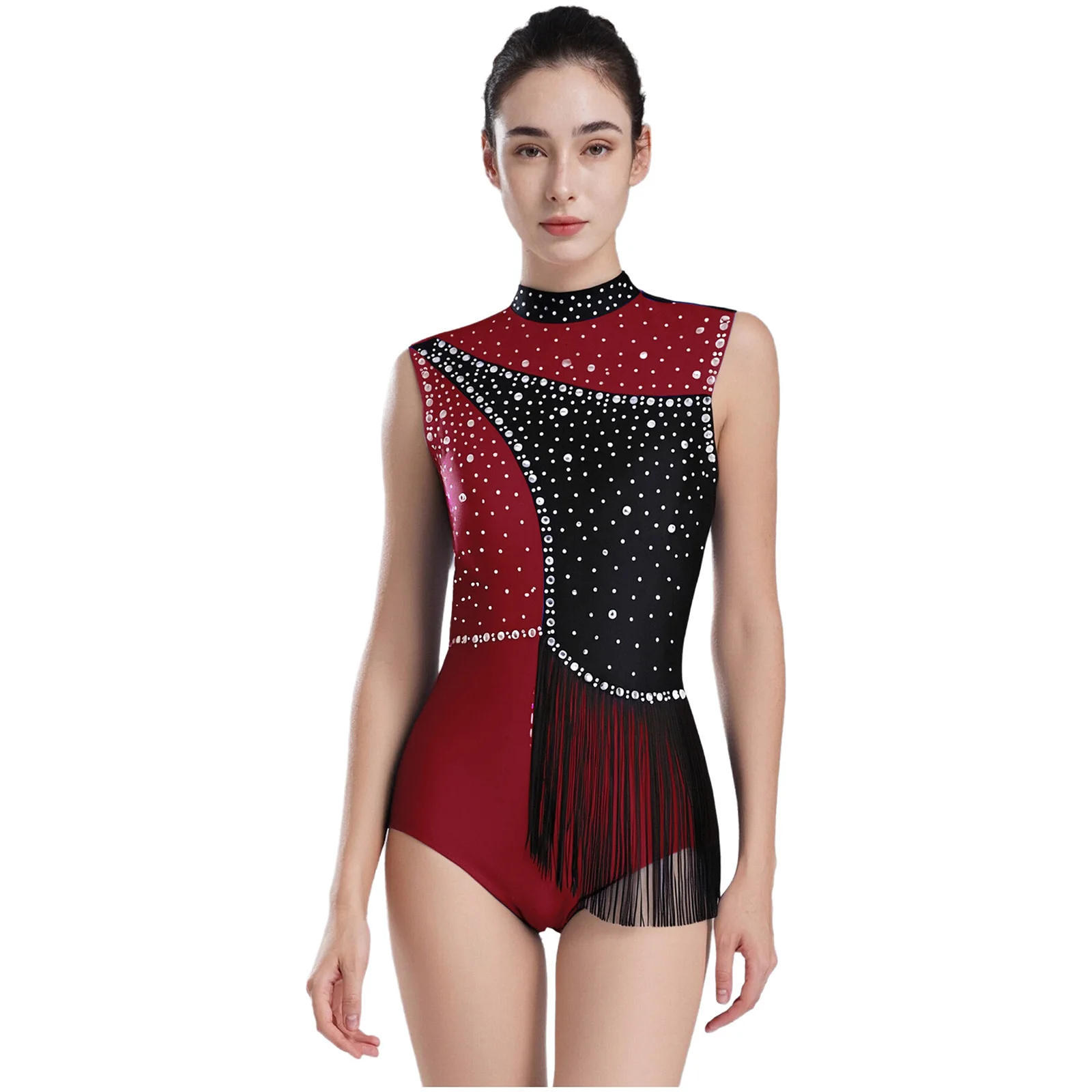 

Professional Dance Gymnastics Jumpsuit for Women Glittering Rhinestone Design Open Back Ballet Leotard Ballet Lyrical Dancewear