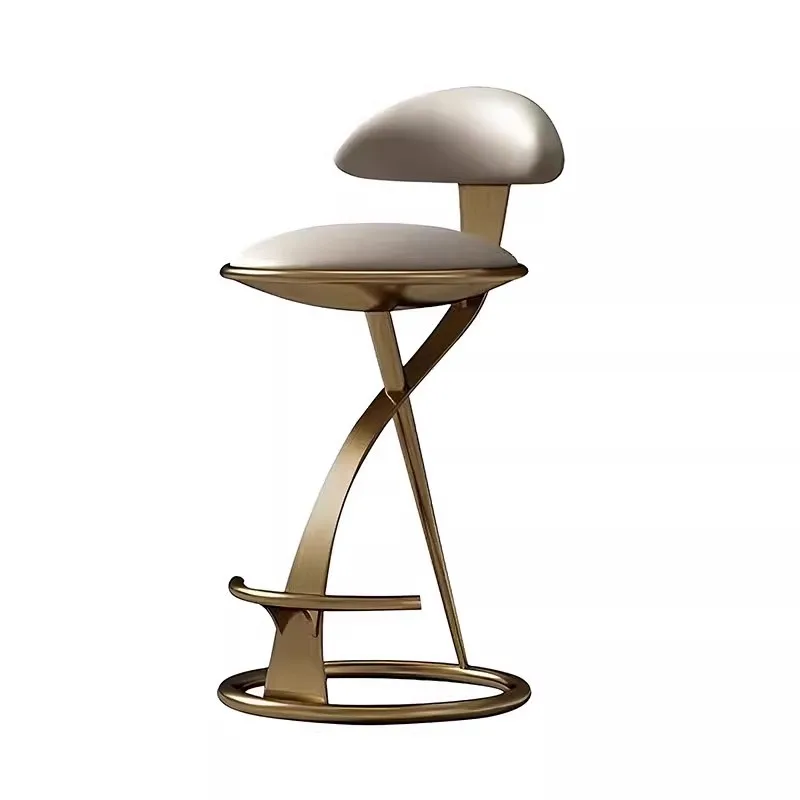 Light luxury Italian stainless steel bar table high stool home modern bar high-end hotel metal leather backrest single chair