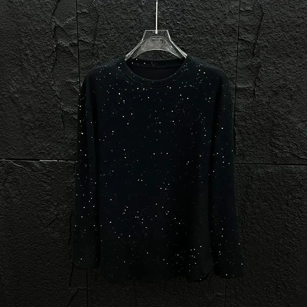 

2025 Spring and Autumn New Mens Fashion Starry Long Sleeve T-shirt Casual All-match Korean Loose Design Gold Sequin Luxury Shirt