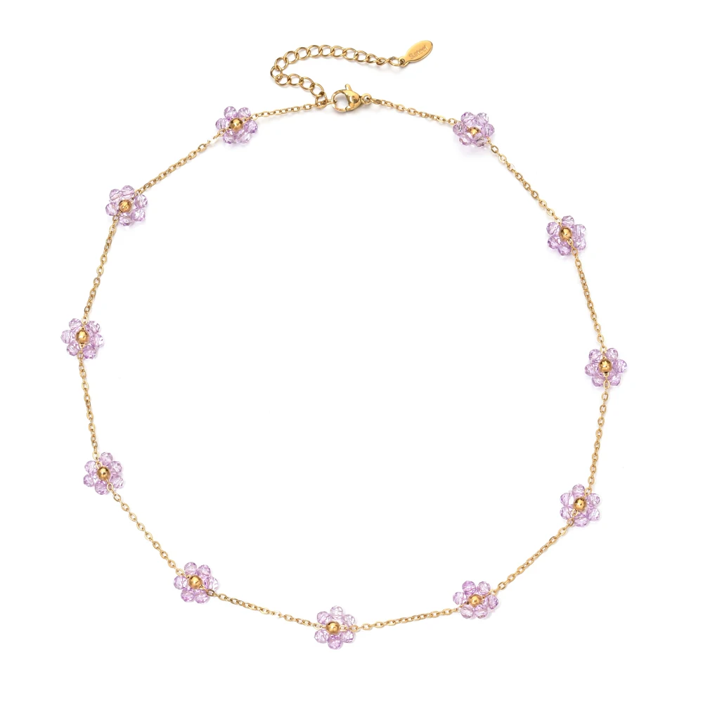 Handmade Glass Beads Cherry Blossom Charm Necklace For Women Simple Style Flower Clavicle Chain Party Jewelry Choker Gift